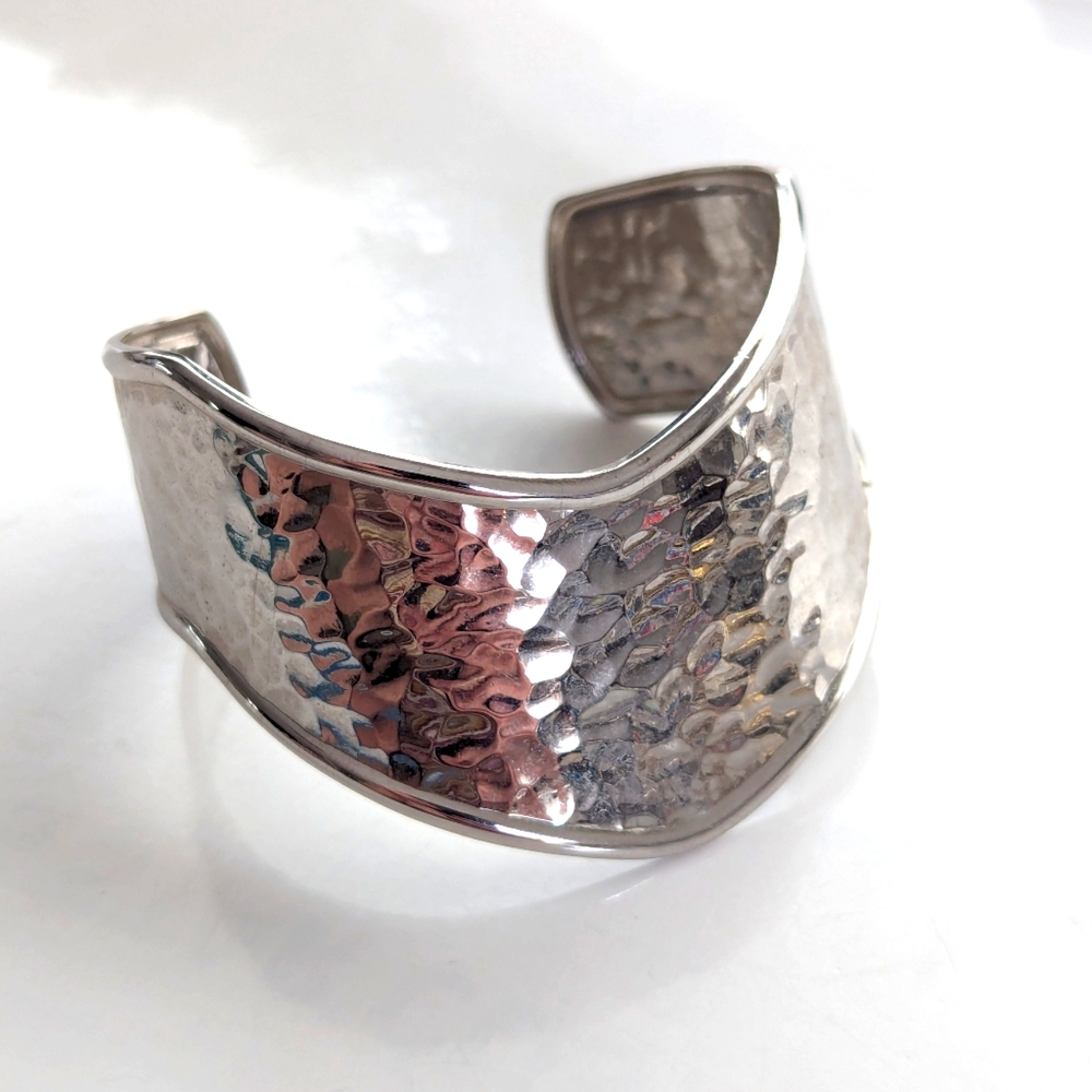 Trendy Gladiator Roman Style Hammered Silver Tone Layering Cuff Bracelet